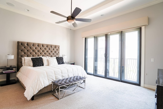 65 NE 4th Ave Unit I, Delray Beach, FL 33483 - bedroom with crown molding, access to outside, carpet floors, baseboards, and ceiling fan