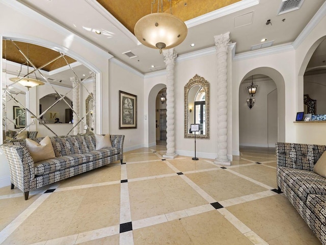 616 Clearwater Park Rd Unit 812, West Palm Beach, FL 33401 - common area featuring recessed lighting, ornamental molding, and a high ceiling