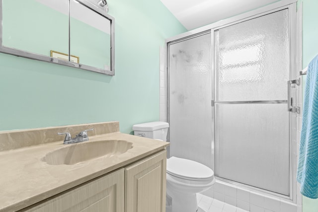 4657 Greentree Pl Unit A, Boynton Beach, FL 33436 - full bathroom featuring toilet, a shower stall, vanity, and tile patterned floors