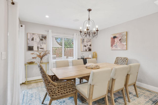 513 Curlew Rd, Delray Beach, FL 33444 - dining room with a chandelier, light wood finished floors, baseboards, and recessed lighting