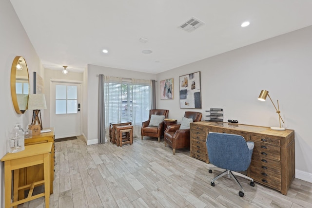 513 Curlew Rd, Delray Beach, FL 33444 - home office with light wood-style floors, baseboards, and recessed lighting