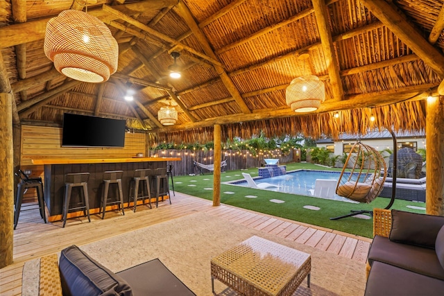1646 NE 3rd Ave, Delray Beach, FL 33444 - fenced backyard featuring a gazebo, an outdoor pool, ceiling fan, and a deck