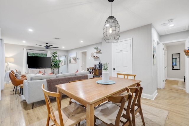 1646 NE 3rd Ave, Delray Beach, FL 33444 - dining area featuring light wood-style floors, a ceiling fan, recessed lighting, and baseboards