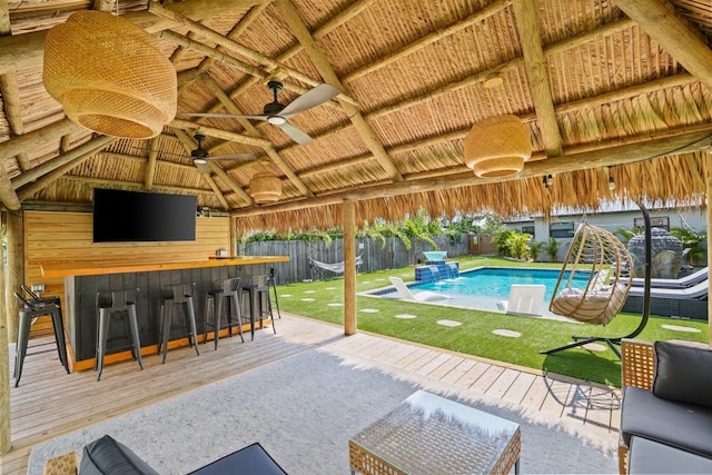 1646 NE 3rd Ave, Delray Beach, FL 33444 - view of pool with a fenced backyard, a gazebo, ceiling fan, and a patio area