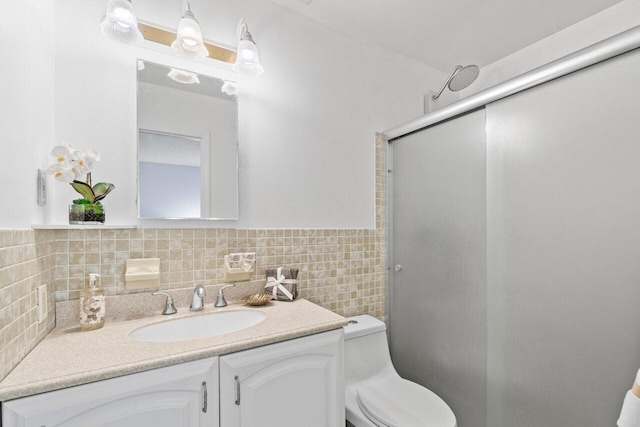 3187 Buccaneer Rd, Lake Worth, FL 33462 - full bathroom with a shower with door, vanity, toilet, and tasteful backsplash