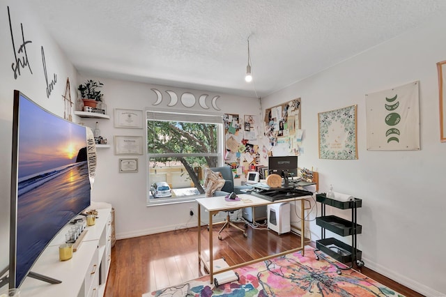 212 River Bluff Ln, Royal Palm Beach, FL 33411 - office space with hardwood / wood-style floors, a textured ceiling, and baseboards