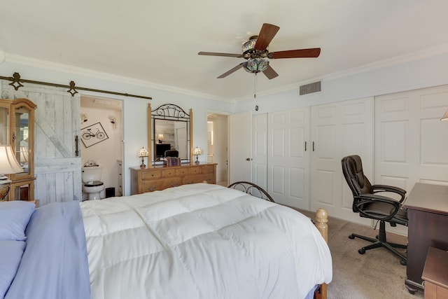 12027 Greenway Cir S Unit 204, Royal Palm Beach, FL 33411 - carpeted bedroom with crown molding, a closet, and ceiling fan