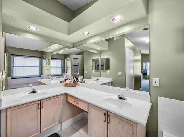 6287 Grand Cypress Cir, Lake Worth, FL 33463 - full bath with double vanity, recessed lighting, and tile patterned floors