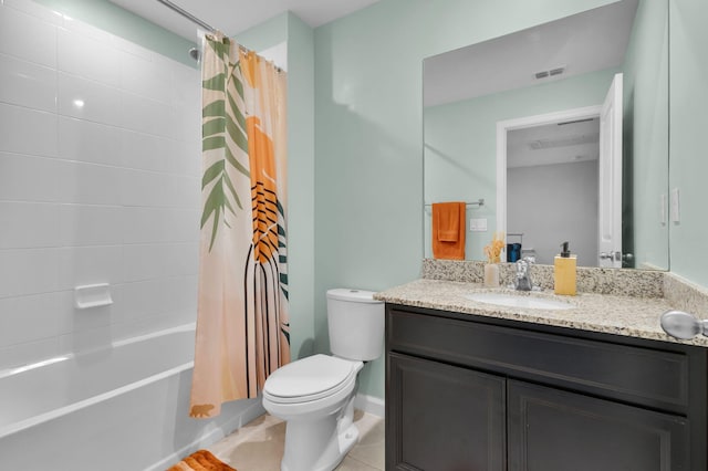 6340 Sailpointe Ln, West Palm Beach, FL 33413 - bathroom with vanity, toilet, shower / bath combo with shower curtain, and tile patterned floors