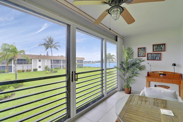 755 Saturn St Unit E 202, Jupiter, FL 33477 - sunroom featuring a water view and tile patterned flooring