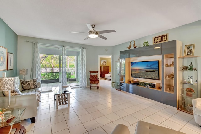 11650 Briarwood Cir Unit 2, Boynton Beach, FL 33437 - living area featuring ceiling fan and tile patterned flooring