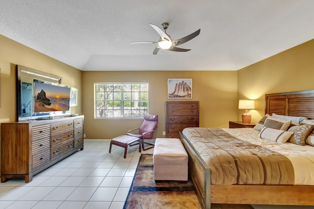11650 Briarwood Cir Unit 2, Boynton Beach, FL 33437 - bedroom with lofted ceiling, a ceiling fan, and light tile patterned floors