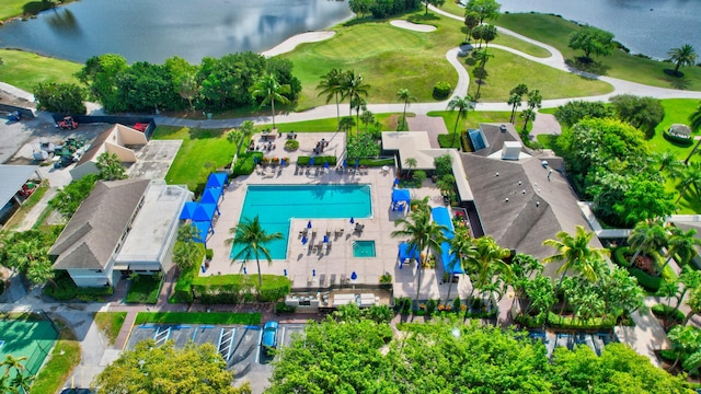 11650 Briarwood Cir Unit 2, Boynton Beach, FL 33437 - drone / aerial view of a pool, a nearby body of water, and a golf club