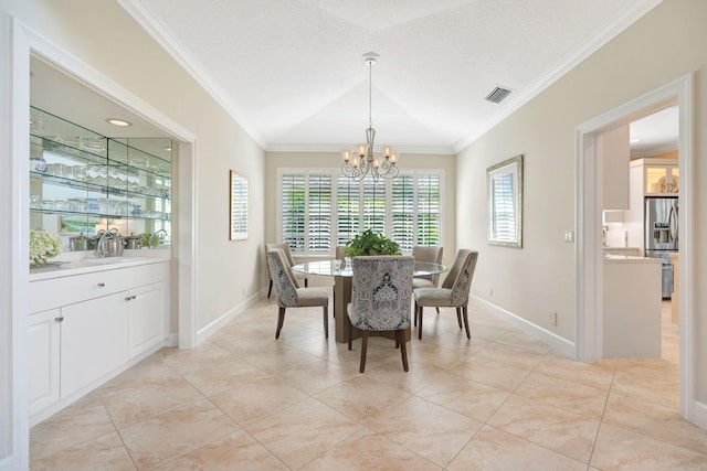 3321 Southern Cay Dr, Jupiter, FL 33477 - dining room with a chandelier, crown molding, light tile patterned floors, and baseboards