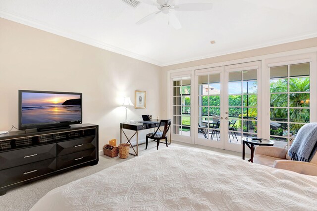 3321 Southern Cay Dr, Jupiter, FL 33477 - carpeted bedroom featuring french doors, access to outside, crown molding, an office area, and baseboards