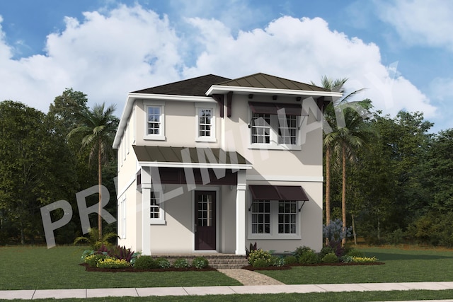 940 SW Prairie Ave, Palm City, FL 34990 - view of front of property featuring a standing seam roof, stucco siding, metal roof, and a front lawn