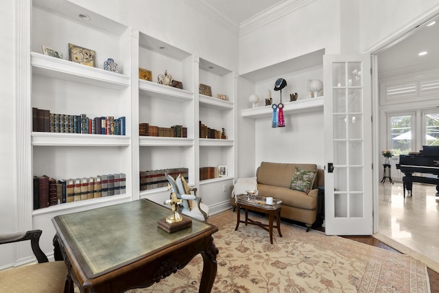 9212 Perth Rd, Lake Worth, FL 33467 - living area with crown molding, built in features, and wood finished floors