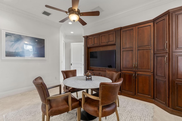 9212 Perth Rd, Lake Worth, FL 33467 - dining space featuring ornamental molding, ceiling fan, recessed lighting, and baseboards