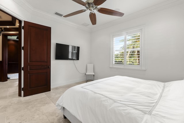 9212 Perth Rd, Lake Worth, FL 33467 - bedroom featuring crown molding, a ceiling fan, and baseboards
