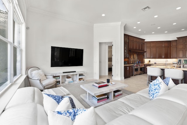 9212 Perth Rd, Lake Worth, FL 33467 - living room featuring ornamental molding, recessed lighting, and baseboards