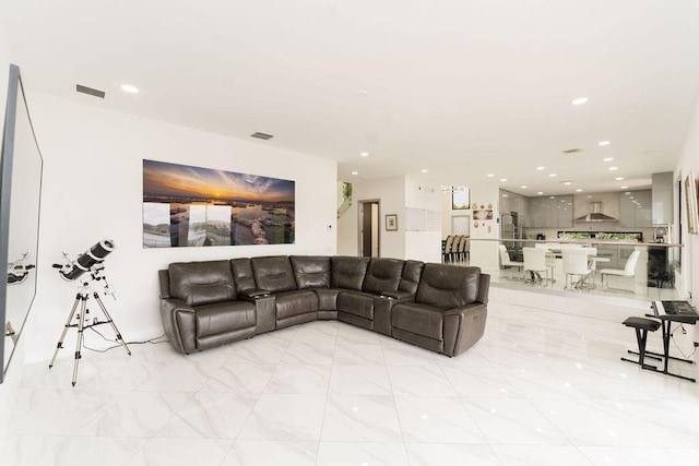 9475 Equus Cir, Boynton Beach, FL 33472 - living room with recessed lighting and light marble finish flooring