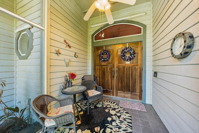 17862 123rd Ter N, Jupiter, FL 33478 - property entrance featuring a ceiling fan and a porch