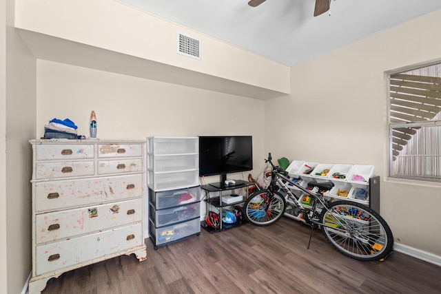 1214 Peak Rd, Lantana, FL 33462 - rec room featuring dark wood-style floors, ceiling fan, and baseboards