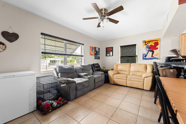 1214 Peak Rd, Lantana, FL 33462 - living area featuring light tile patterned floors and ceiling fan
