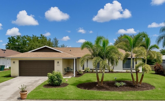 507 NW Azalea Ave, Port Saint Lucie, FL 34983 - ranch-style home with an attached garage, driveway, a front yard, and stucco siding