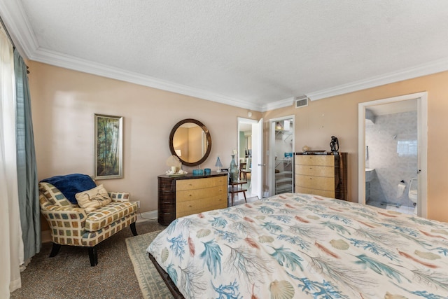1470 S Ocean Blvd Unit 301, Pompano Beach, FL 33062 - bedroom featuring ornamental molding, carpet flooring, a textured ceiling, a walk in closet, and a closet