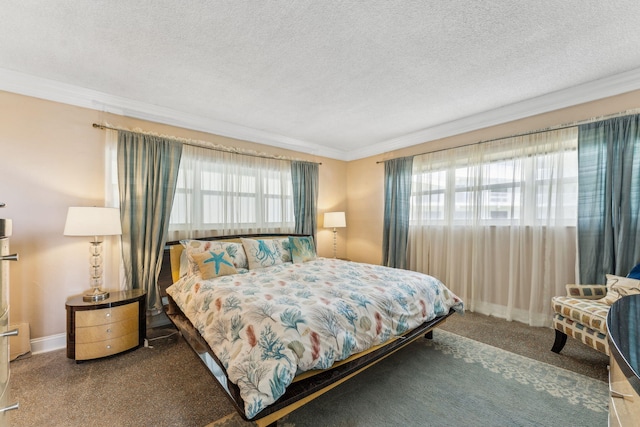 1470 S Ocean Blvd Unit 301, Pompano Beach, FL 33062 - bedroom with crown molding, carpet floors, a textured ceiling, and baseboards