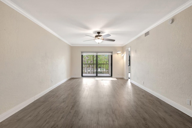 3118 Florida Blvd Unit 204-B, Delray Beach, FL 33483 - empty room with ceiling fan, dark wood-style floors, baseboards, crown molding, and a textured wall