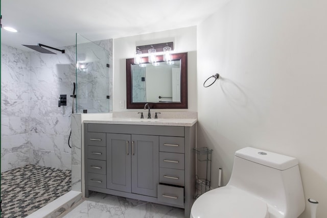 103 Weybridge C Cir Unit C, Royal Palm Beach, FL 33411 - bathroom featuring a marble finish shower, vanity, and marble look tile flooring