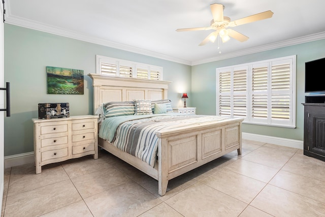 9950 Pyracantha Tree Ter Unit B, Boynton Beach, FL 33436 - bedroom with crown molding, light tile patterned flooring, baseboards, and a ceiling fan