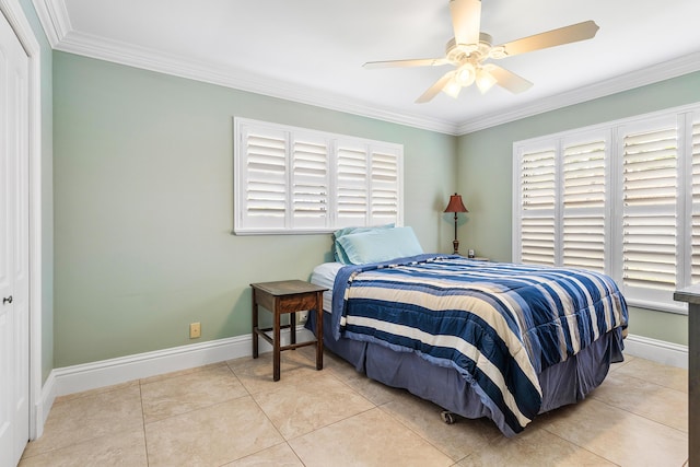 9950 Pyracantha Tree Ter Unit B, Boynton Beach, FL 33436 - tiled bedroom featuring crown molding, baseboards, and a ceiling fan
