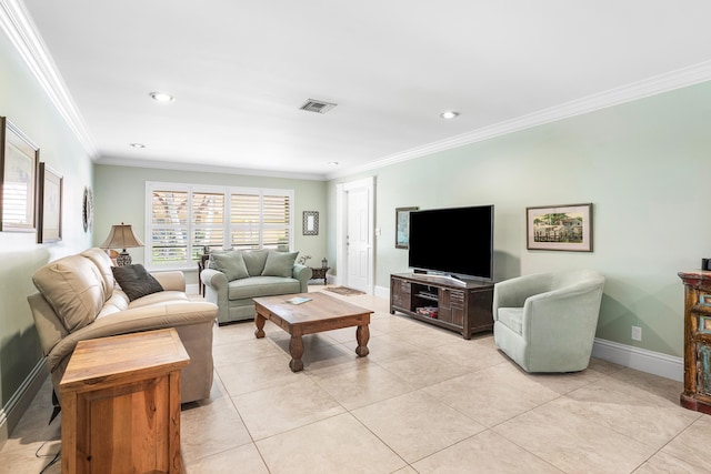 9950 Pyracantha Tree Ter Unit B, Boynton Beach, FL 33436 - living room with ornamental molding, baseboards, recessed lighting, and light tile patterned flooring