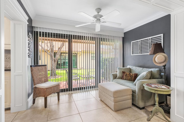 9950 Pyracantha Tree Ter Unit B, Boynton Beach, FL 33436 - sitting room with crown molding, tile patterned floors, and a ceiling fan