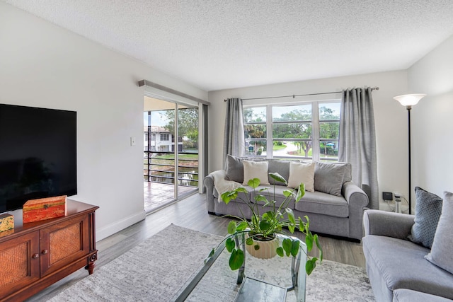 5890 Sugar Palm Ct Unit E, Delray Beach, FL 33484 - living room featuring wood finished floors, a textured ceiling, and baseboards