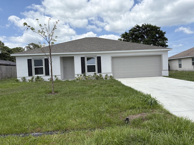 315 NE Granduer Ave, Port Saint Lucie, FL 34983 - ranch-style home with driveway, a garage, stucco siding, and a front yard