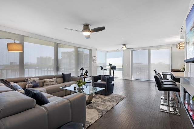 899 Jeffery St Unit 414, Boca Raton, FL 33487 - living area featuring ceiling fan and dark wood finished floors