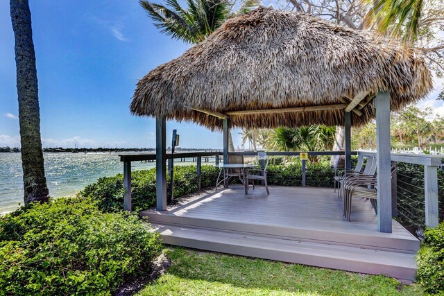 5600 N Flagler Dr Unit 605, West Palm Beach, FL 33407 - wooden deck with a gazebo and a water view
