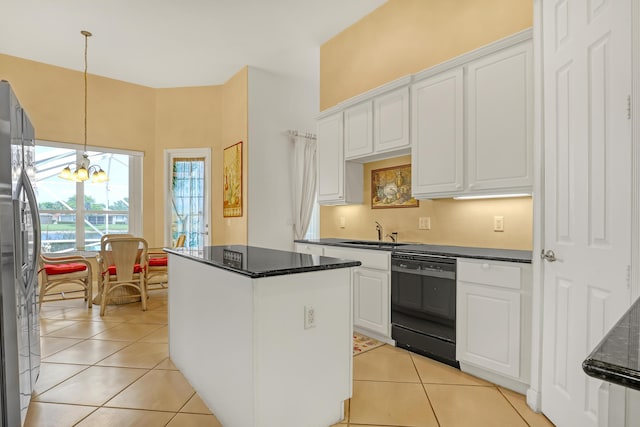 9466 Lantern Bay Cir, West Palm Beach, FL 33411 - kitchen featuring dishwasher, stainless steel fridge, a chandelier, white cabinets, and a sink