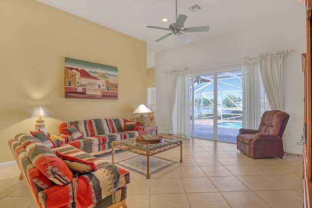 9466 Lantern Bay Cir, West Palm Beach, FL 33411 - tiled living room featuring ceiling fan and baseboards