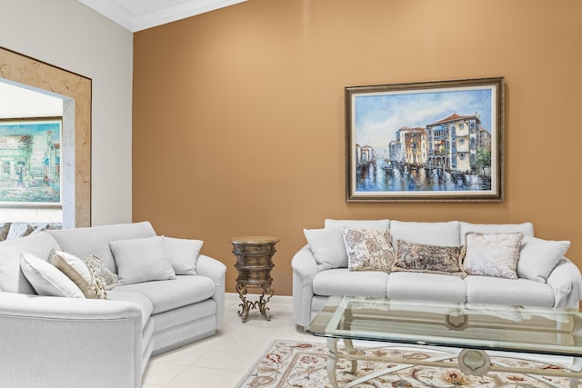 6067 Kings Gate Cir, Delray Beach, FL 33484 - living area featuring crown molding and tile patterned flooring