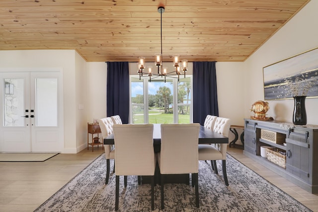 386 NE Ficus Ter, Jensen Beach, FL 34957 - dining room featuring wooden ceiling, a chandelier, light wood-style flooring, and baseboards