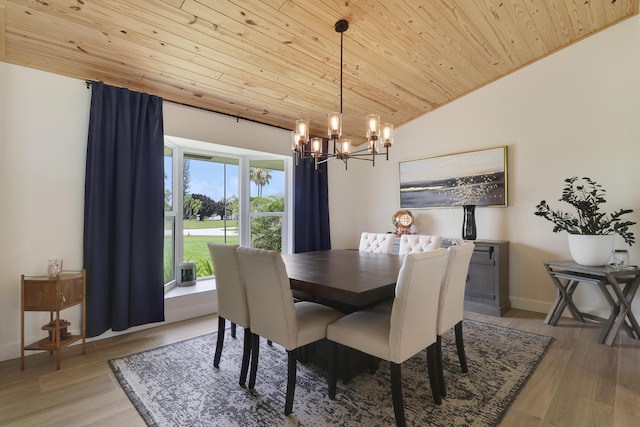 386 NE Ficus Ter, Jensen Beach, FL 34957 - dining area with wooden ceiling, a chandelier, light wood-style flooring, lofted ceiling, and baseboards