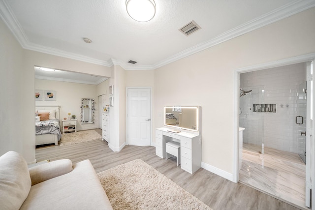1855 SW Jamesport Dr, Port Saint Lucie, FL 34953 - living room featuring crown molding, wood finished floors, baseboards, and a desk
