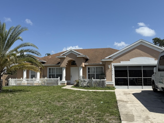 416 SE Calmoso Dr, Port Saint Lucie, FL 34983 - ranch-style house with concrete driveway, stucco siding, an attached garage, and roof with shingles