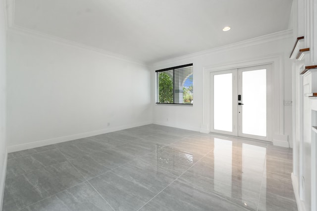 4474 Foxtail Ln, Weston, FL 33331 - unfurnished room featuring french doors, crown molding, recessed lighting, baseboards, and tile patterned floors