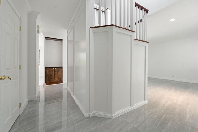 4474 Foxtail Ln, Weston, FL 33331 - hall with crown molding, baseboards, and recessed lighting